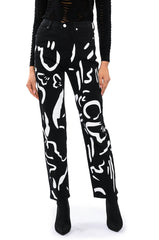 ABSTRACT PAINTED HIGH WAISTED WIDE LEG JEAN