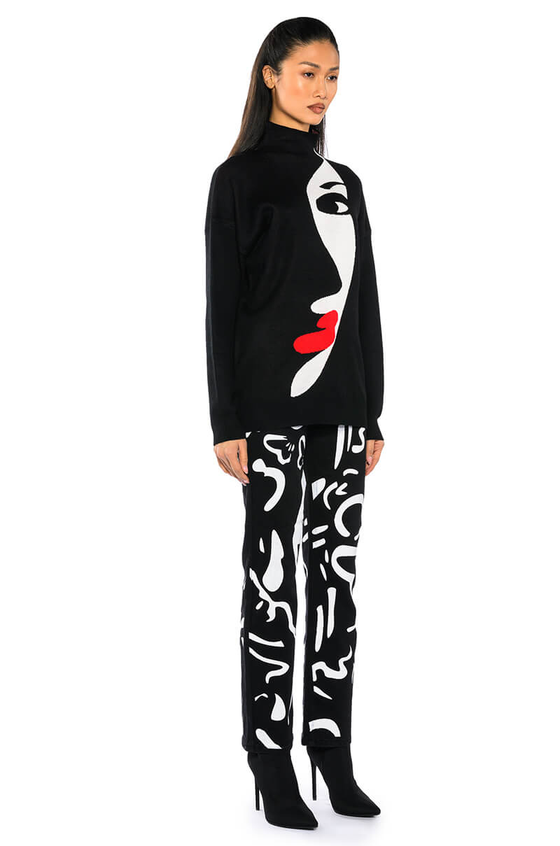 ABSTRACT PAINTED HIGH WAISTED WIDE LEG JEAN