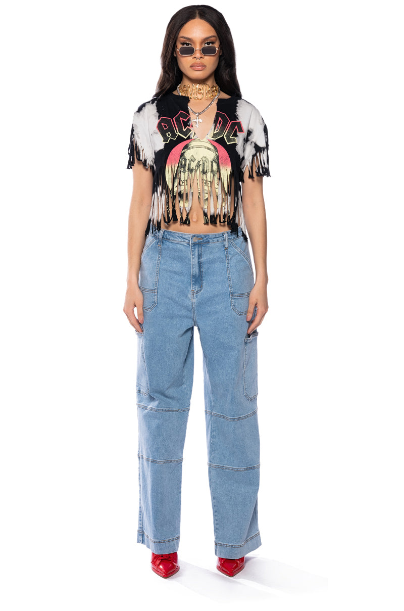 AC DC CROPPED FRINGE TSHIRT