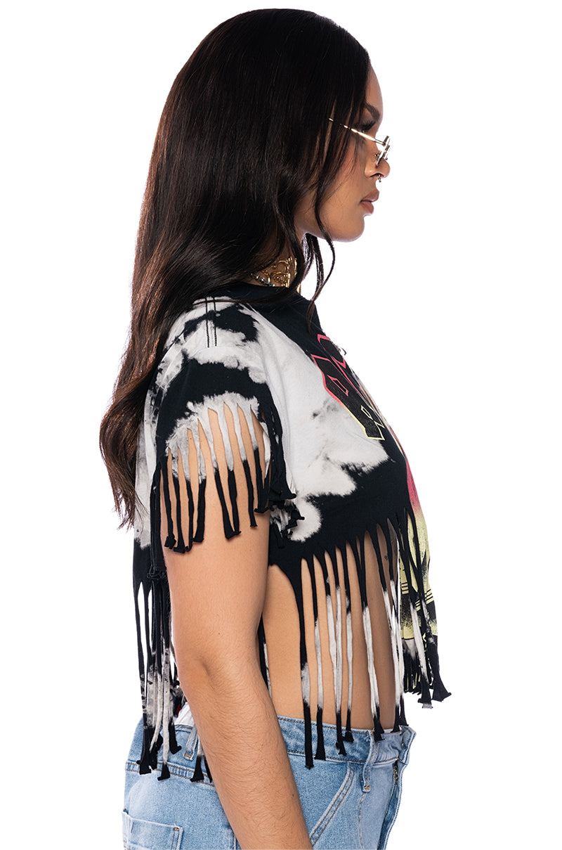 AC DC CROPPED FRINGE TSHIRT