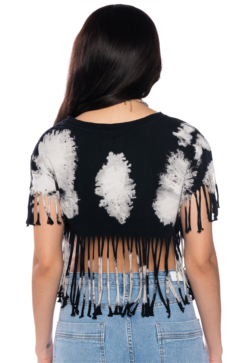AC DC CROPPED FRINGE TSHIRT