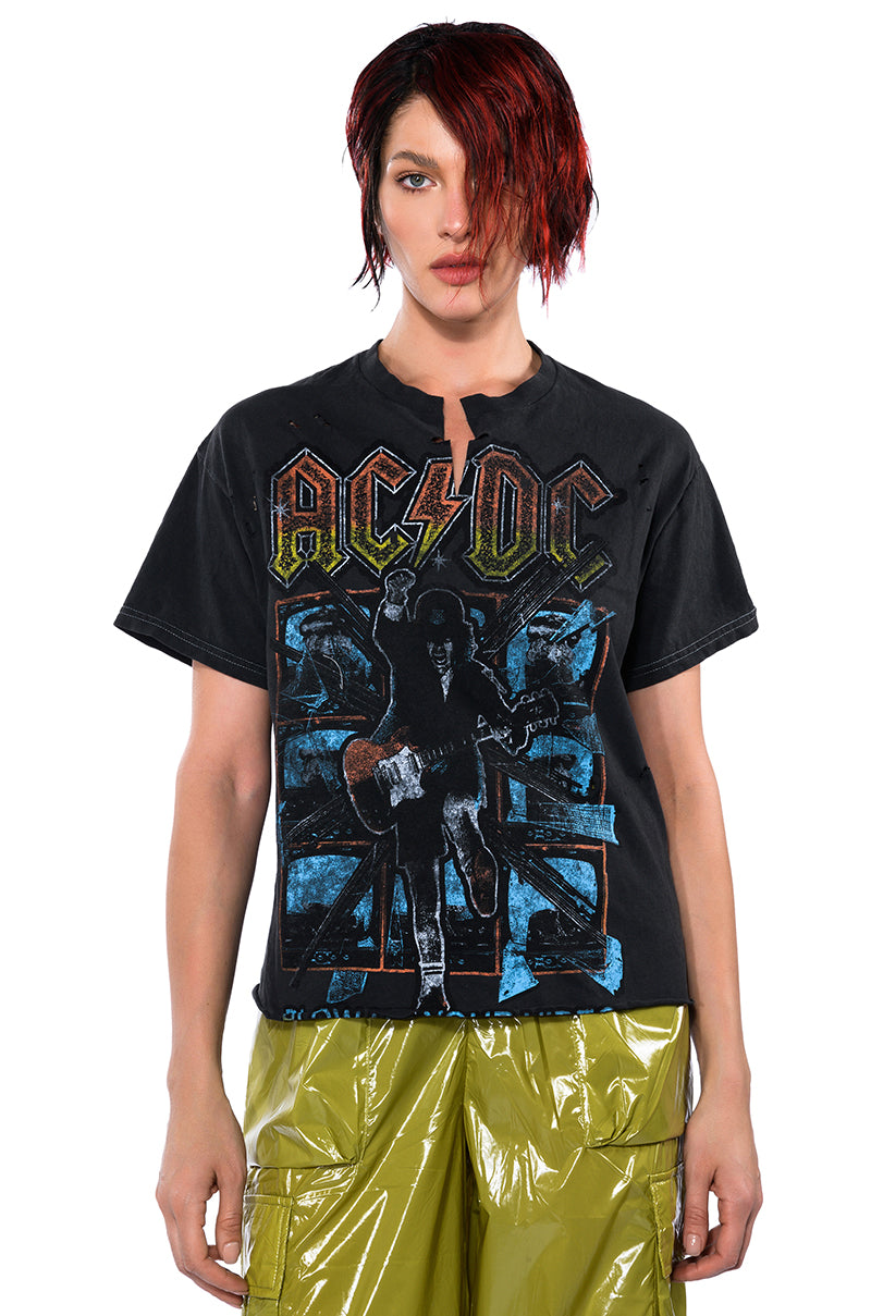 AC DC CROPPED SHREDDED TSHIRT