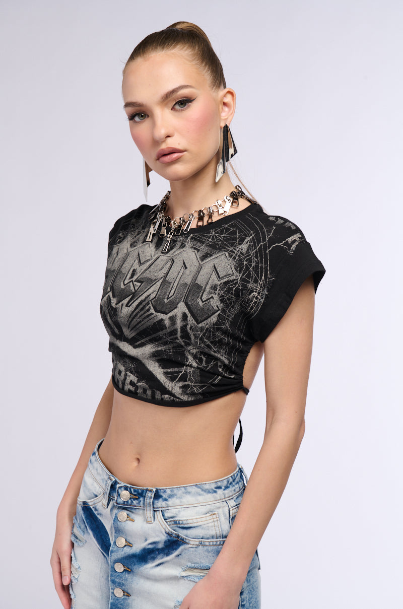 ACDC OPEN TIE BACK CROPPED T SHIRT