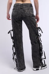 ACID WASH TIE UP SIDES STRAIGHT LEG JEAN