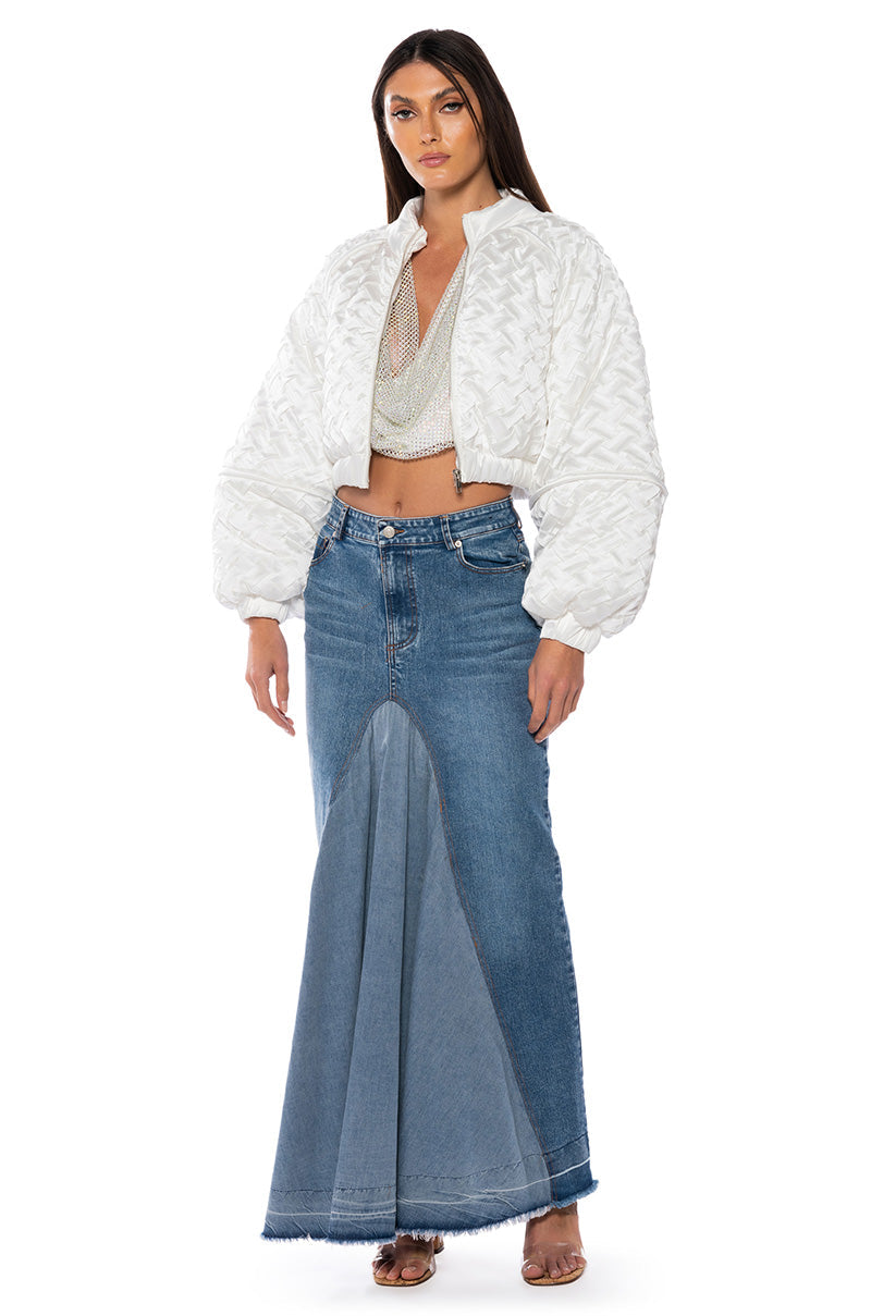 ADDED FLARE FRONT PLEAT MAXI SKIRT