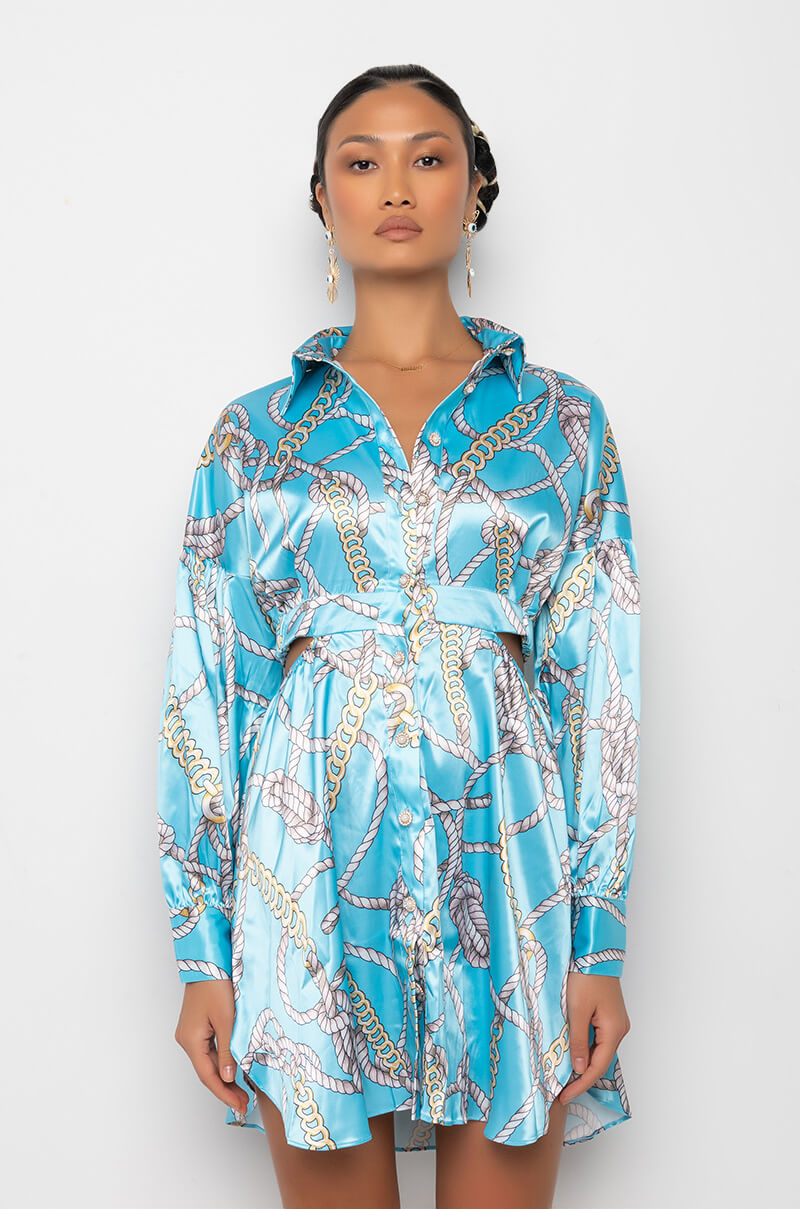 ADDICTED TO YOU FIT AND FLARE BUTTON UP MINI DRESS