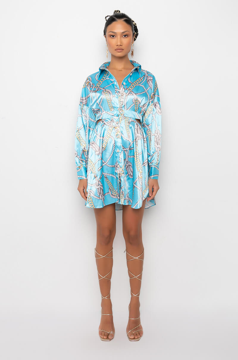 ADDICTED TO YOU FIT AND FLARE BUTTON UP MINI DRESS