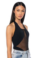 ASH HALTER NECK MESH DETAIL BODYSUIT