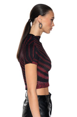 ADRIANA TEXTURED CAP SLEEVE TOP IN RED AND BLACK