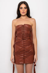 AFTER THE AFTER PARTY LACE UP FAUX LEATHER BUSTIER