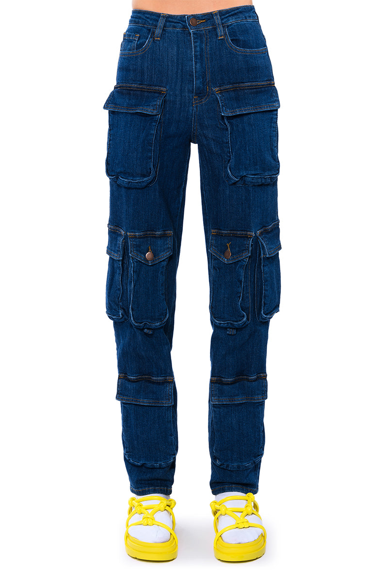 AGGIE HIGH RISE DENIM CARGO PANTS