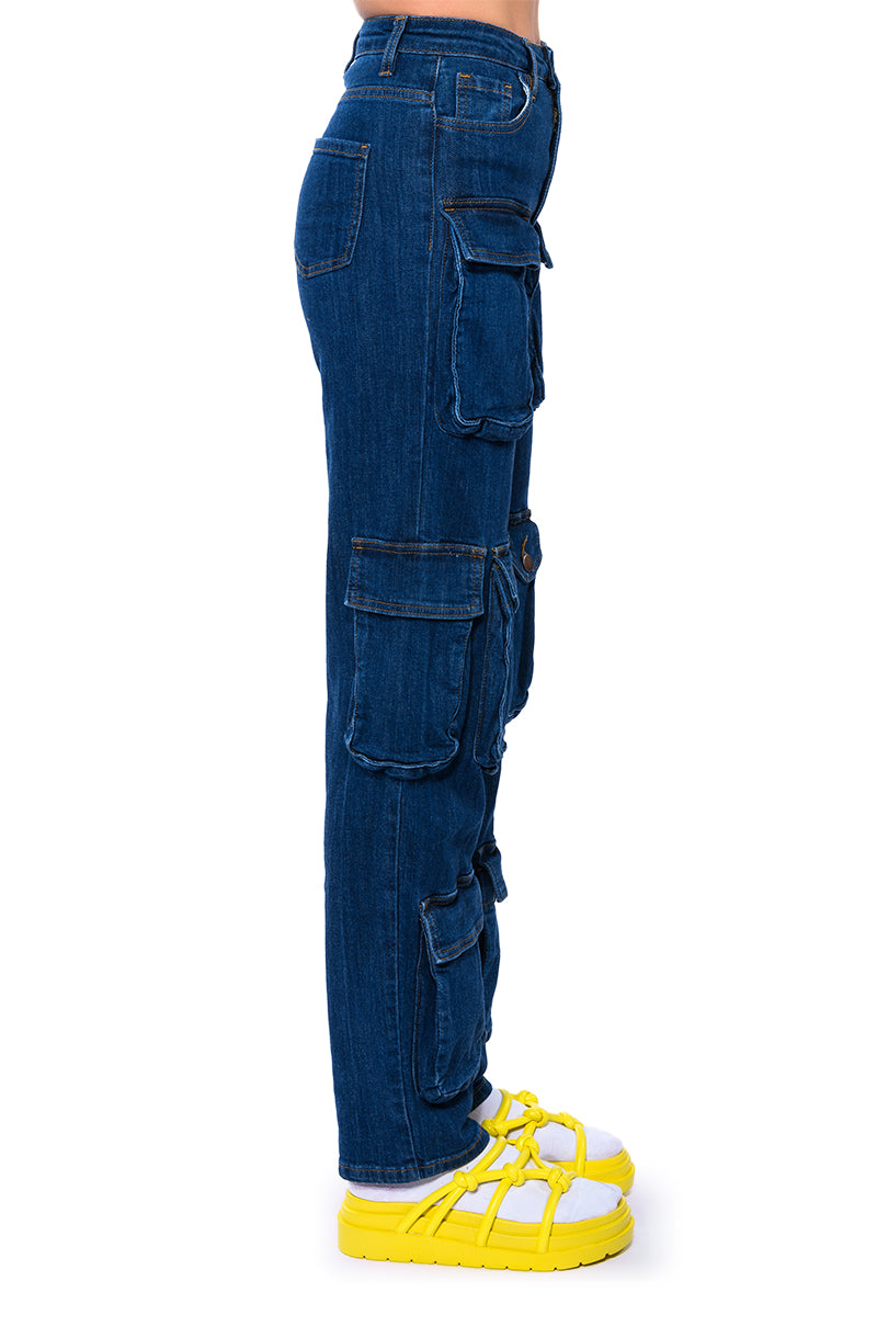 AGGIE HIGH RISE DENIM CARGO PANTS