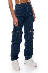 AGGIE HIGH RISE DENIM CARGO PANTS