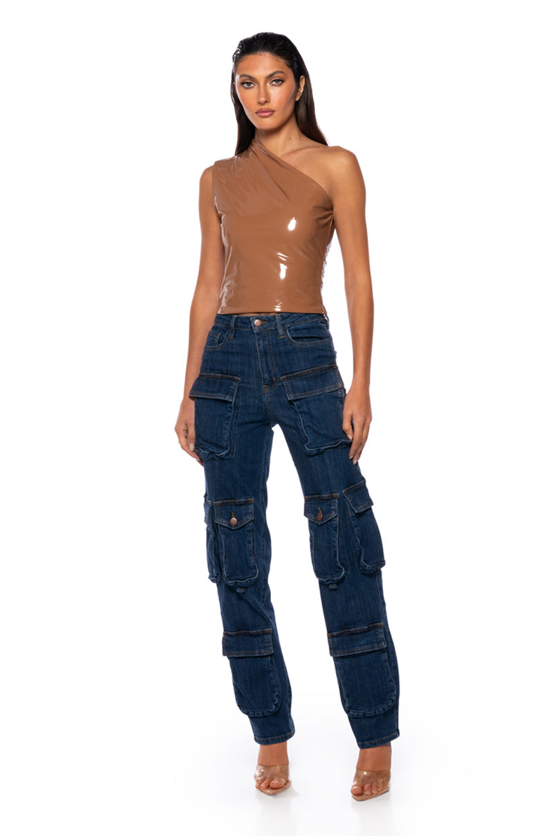 AGGIE HIGH RISE DENIM CARGO PANTS