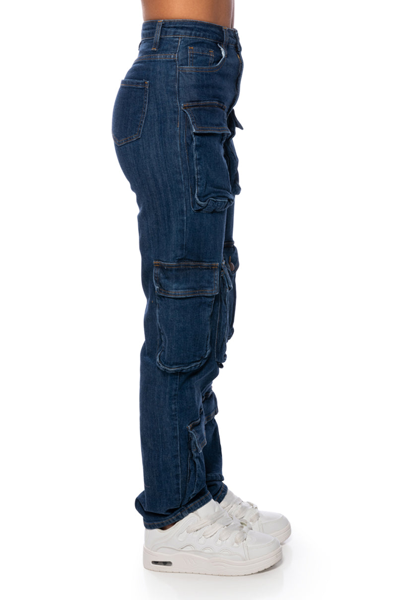AGGIE HIGH RISE DENIM CARGO PANTS
