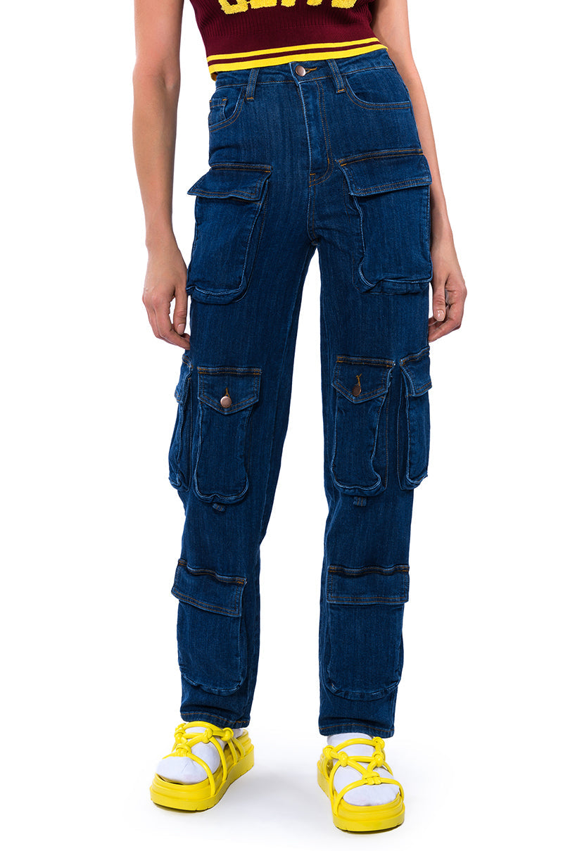 AGGIE HIGH RISE DENIM CARGO PANTS