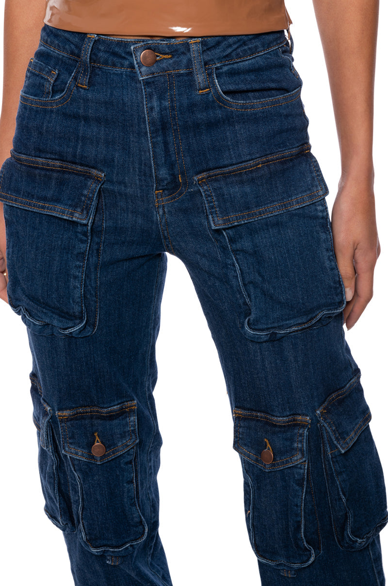 AGGIE HIGH RISE DENIM CARGO PANTS