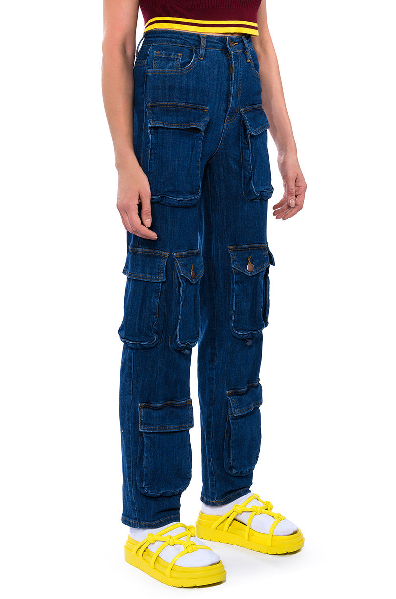 AGGIE HIGH RISE DENIM CARGO PANTS