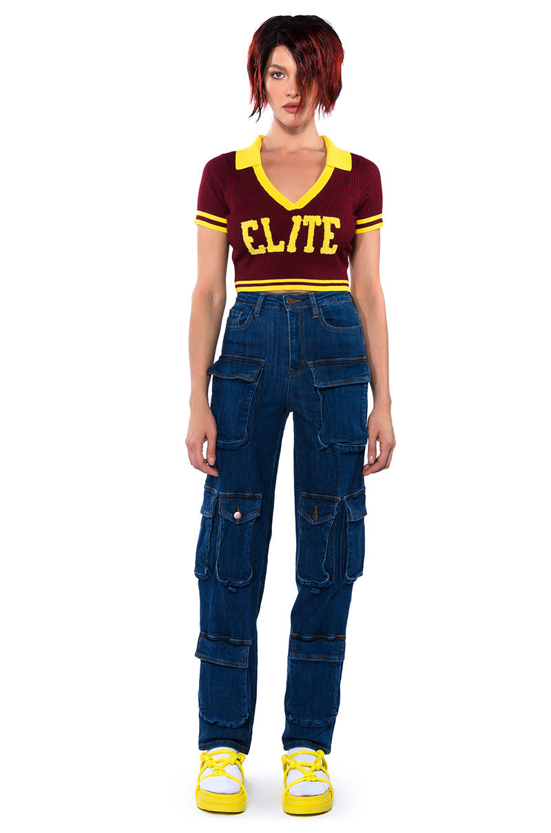 AGGIE HIGH RISE DENIM CARGO PANTS