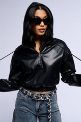 ALEX FAUX LEATHER ZIP FRONT SWEATSHIRT
