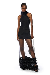 ALICE FEATHER DETAIL SHEER MAXI SKIRT IN BLACK