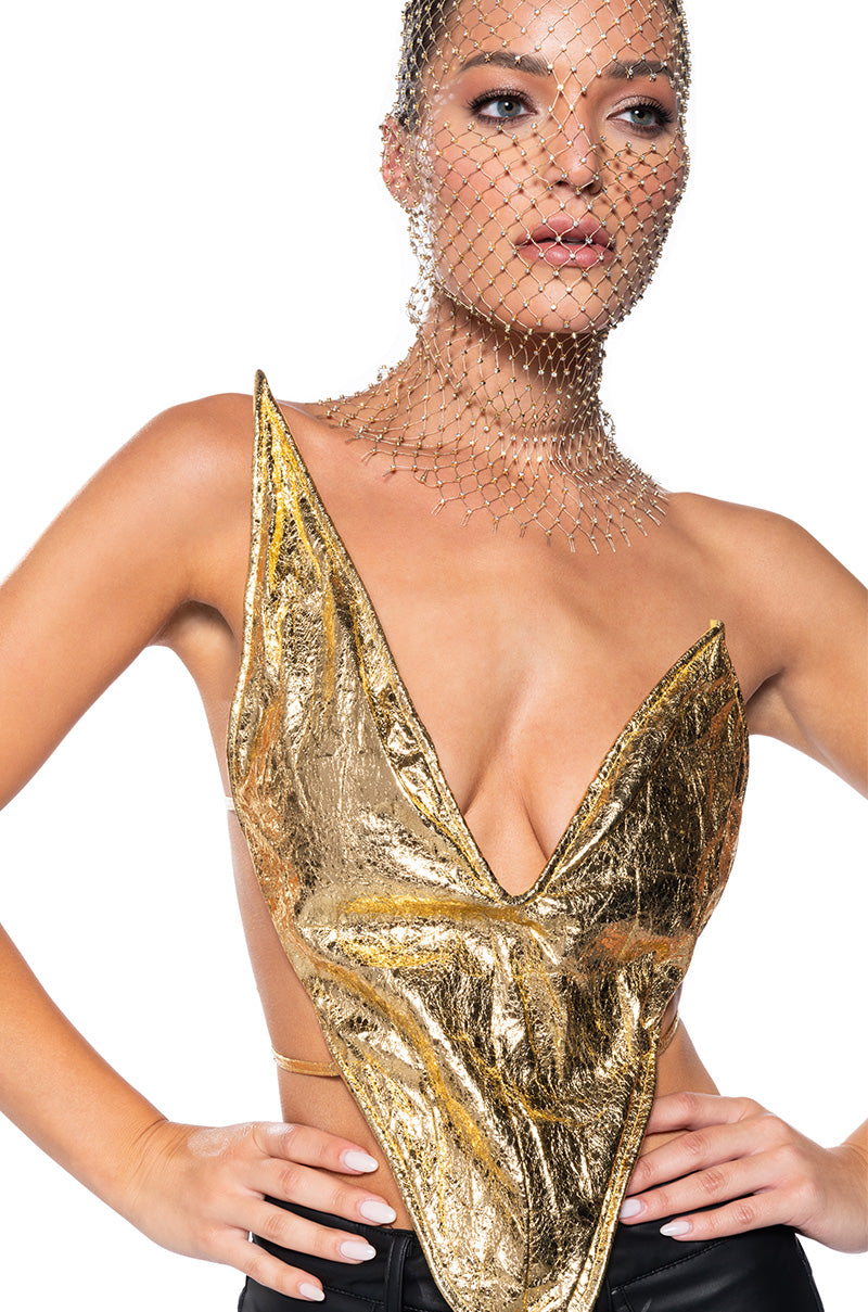 ALIEN SUPERSTAR DRAMATIC METALLIC HALTER TOP
