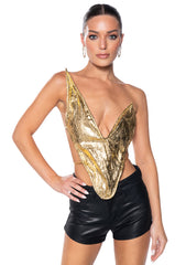 ALIEN SUPERSTAR DRAMATIC METALLIC HALTER TOP