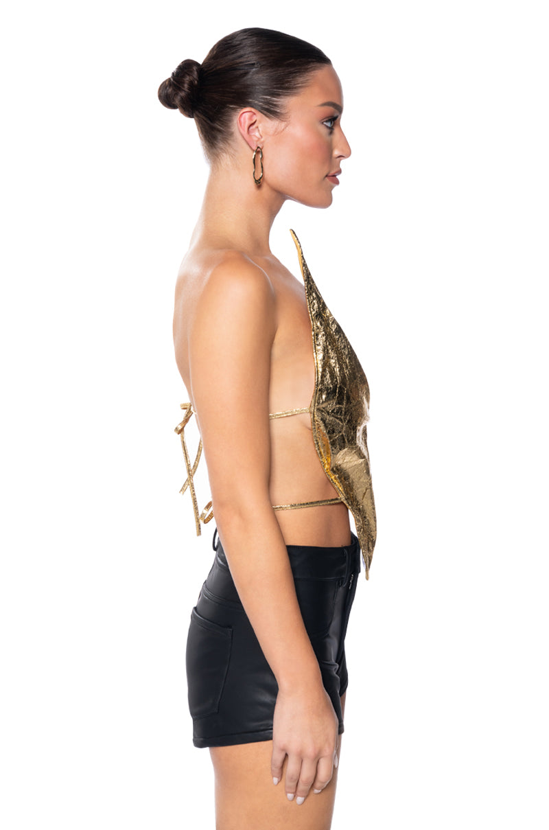 ALIEN SUPERSTAR DRAMATIC METALLIC HALTER TOP