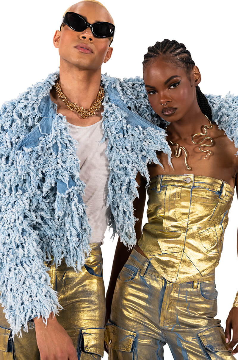 ALIYAH METALLIC DENIM TUBE TOP