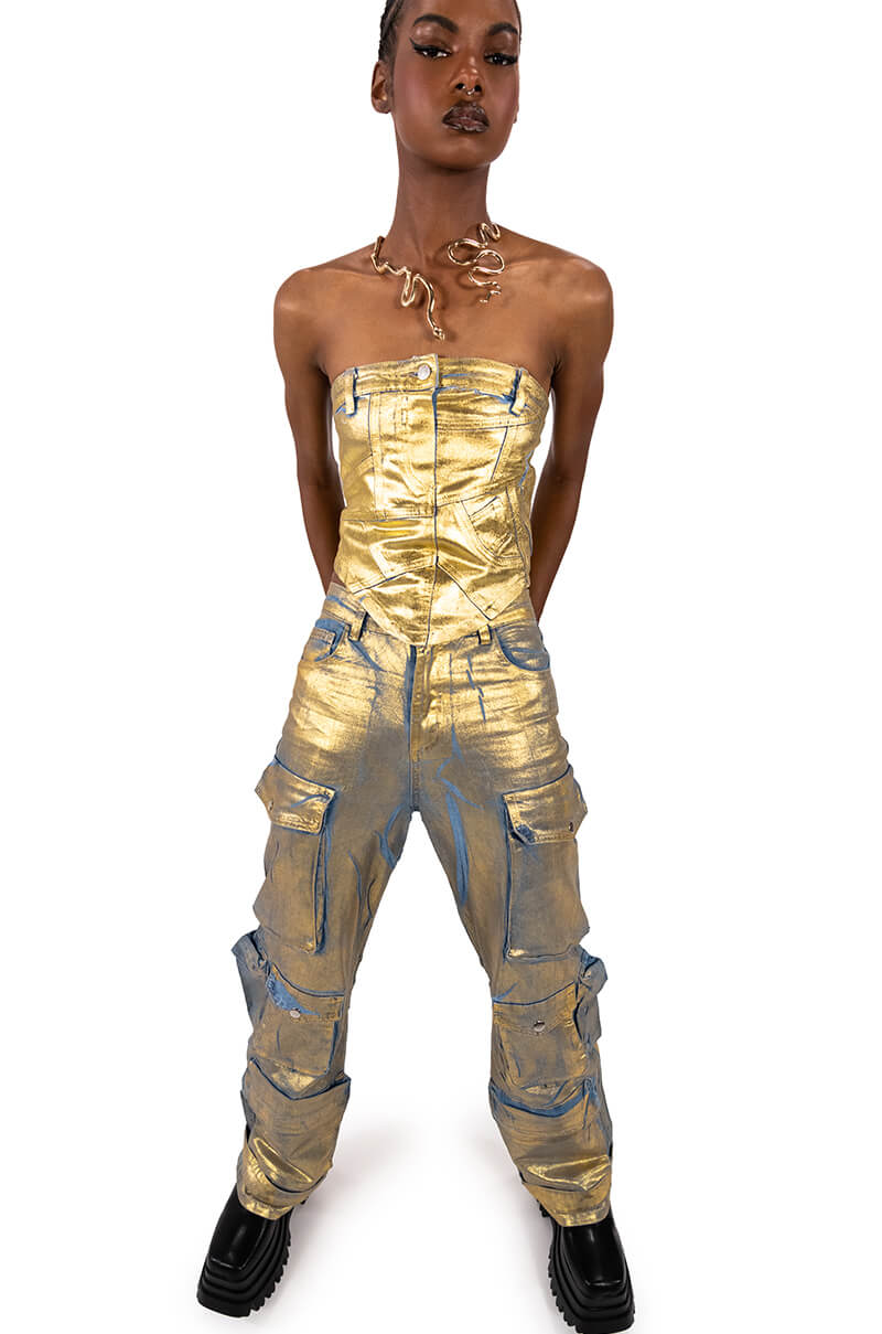 ALIYAH METALLIC DENIM TUBE TOP