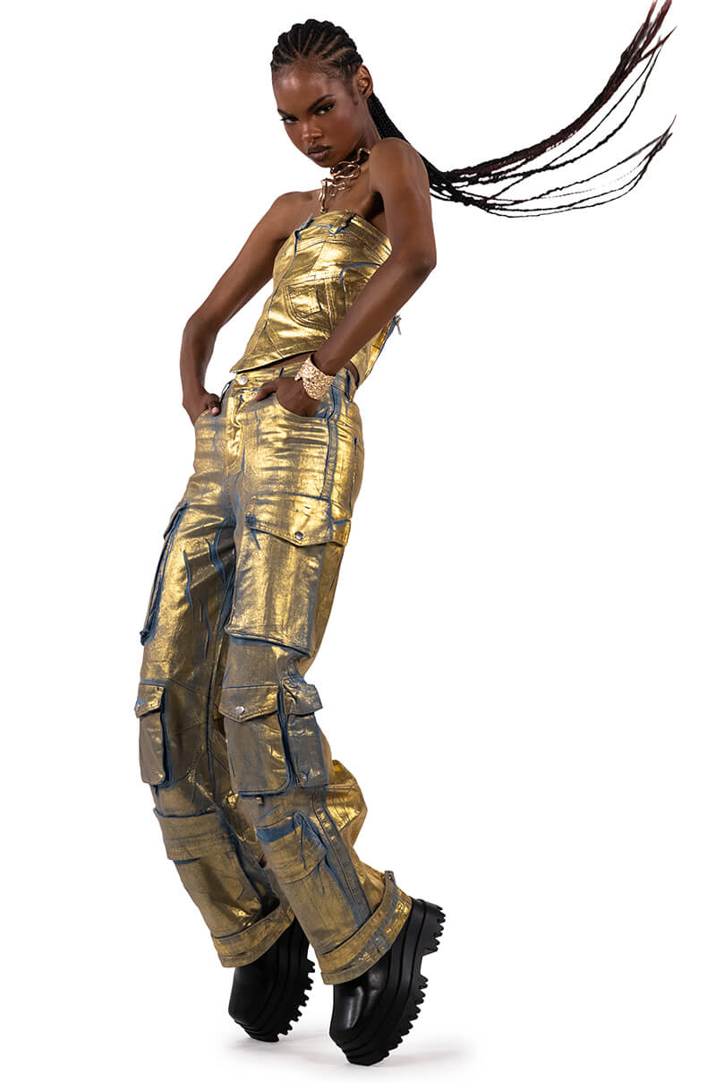 ALIYAH METALLIC DENIM TUBE TOP