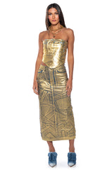 ALIYAH METALLIC DENIM TUBE TOP