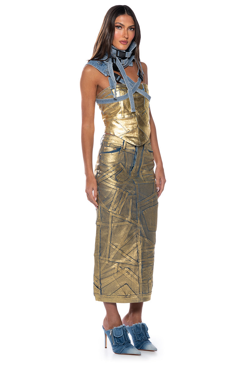 ALIYAH METALLIC DENIM TUBE TOP