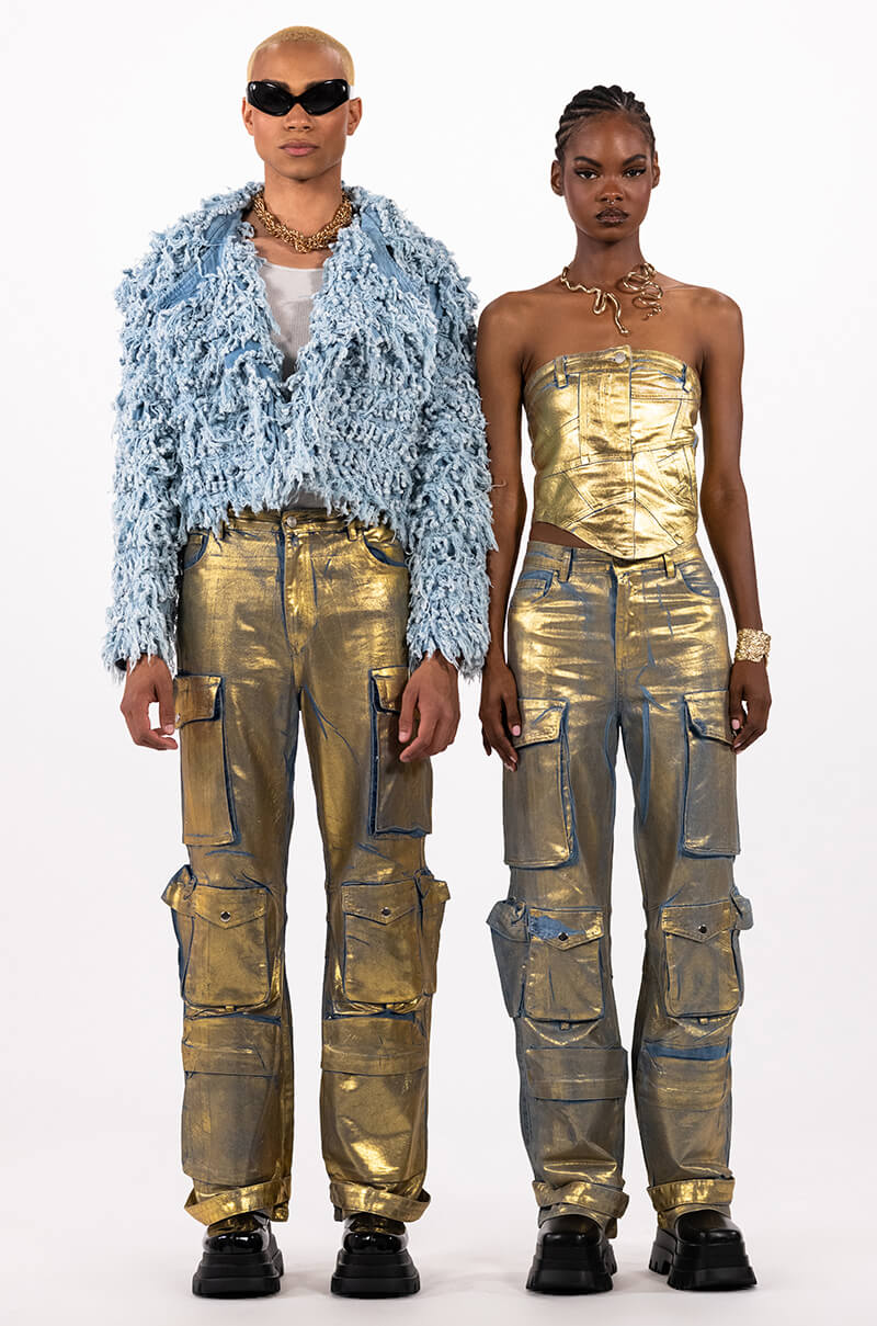 ALIYAH METALLIC DENIM TUBE TOP