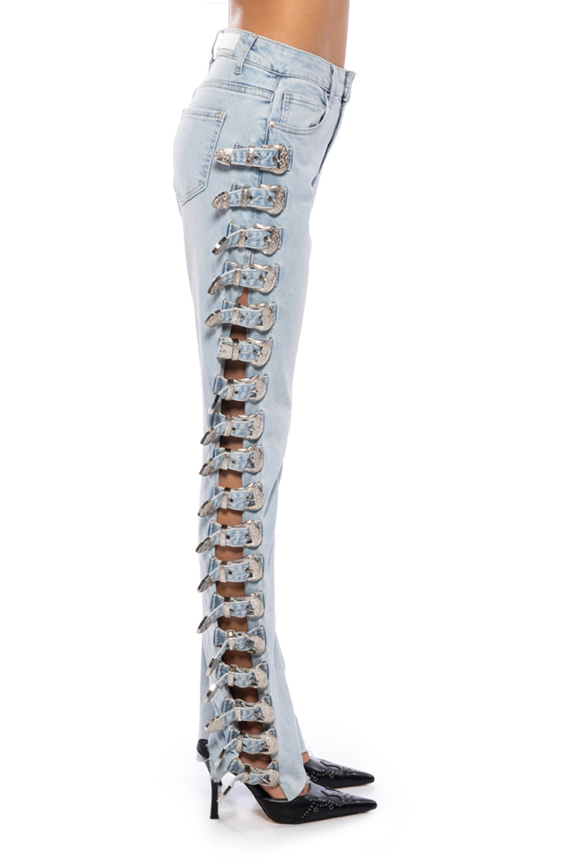 ALL ABOUT BUCKLES WIDE LEG JEANS