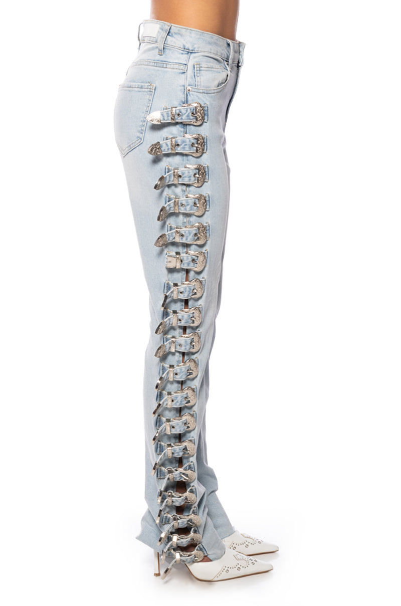 ALL ABOUT BUCKLES WIDE LEG JEANS