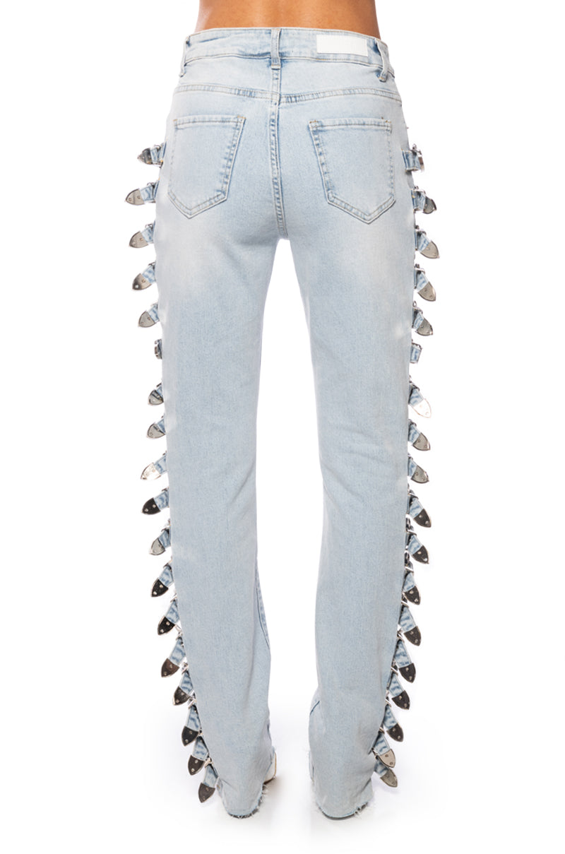 ALL ABOUT BUCKLES WIDE LEG JEANS