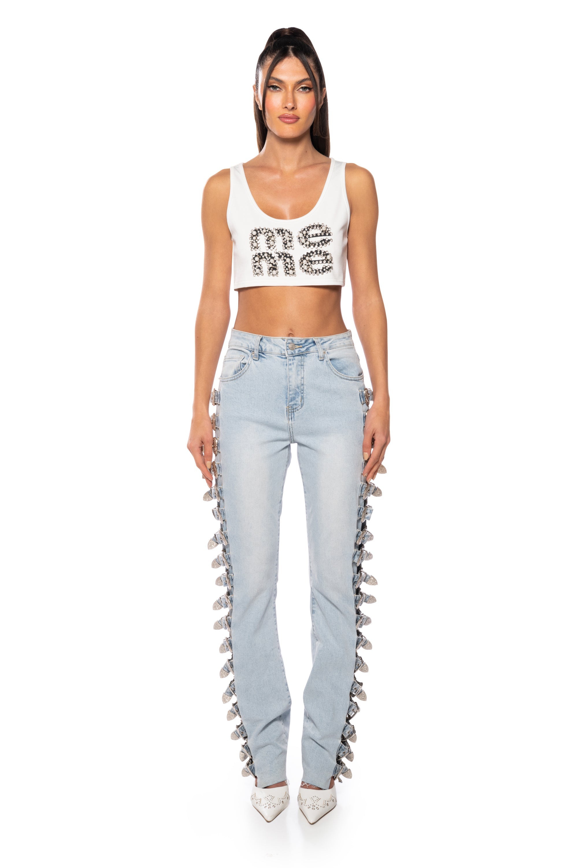 ALL ABOUT BUCKLES WIDE LEG JEANS