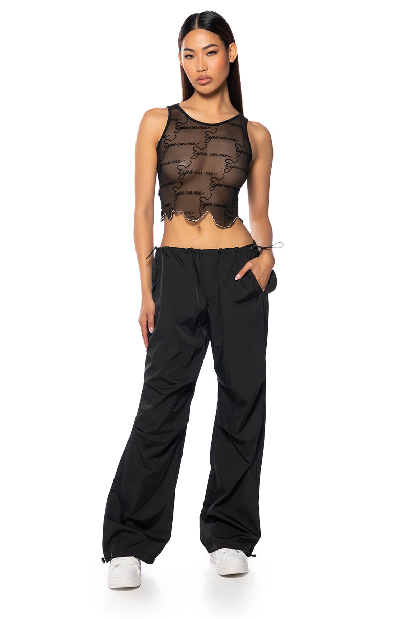 ALL EYES ON ME FLOCKED MESH TANK