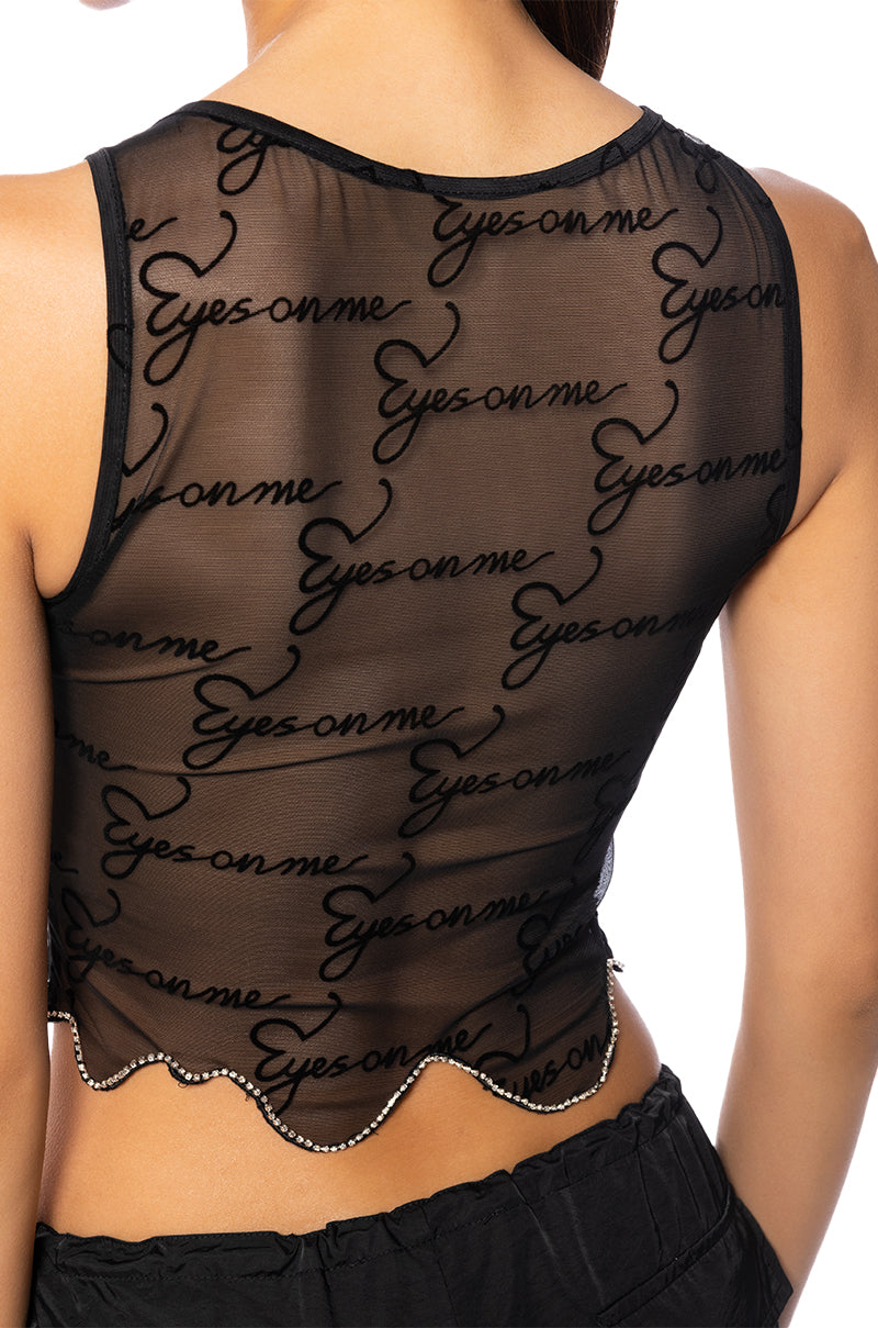 ALL EYES ON ME FLOCKED MESH TANK