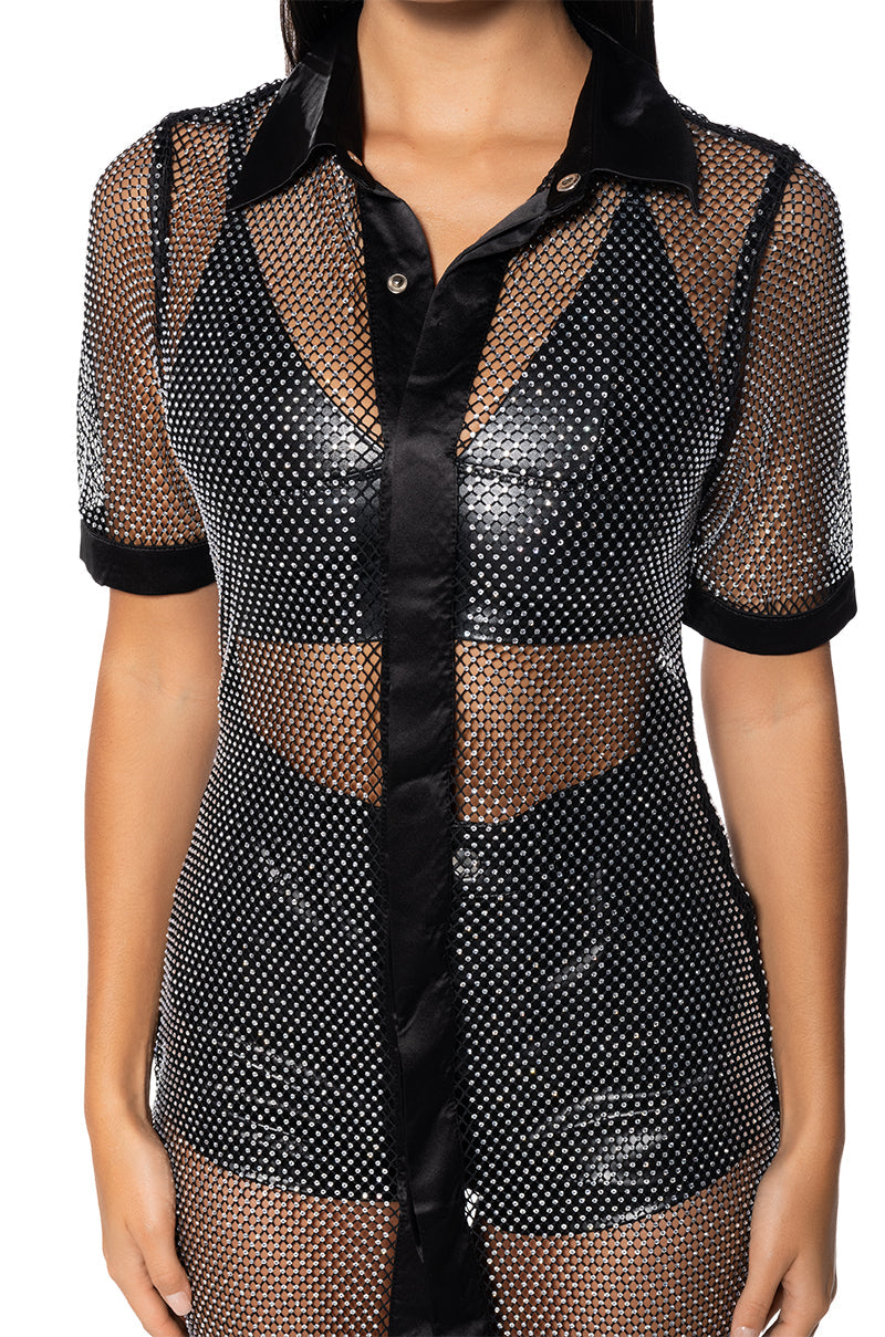 ALL EYES RHINESTONE MESH SPARKLE MAXI DRESS