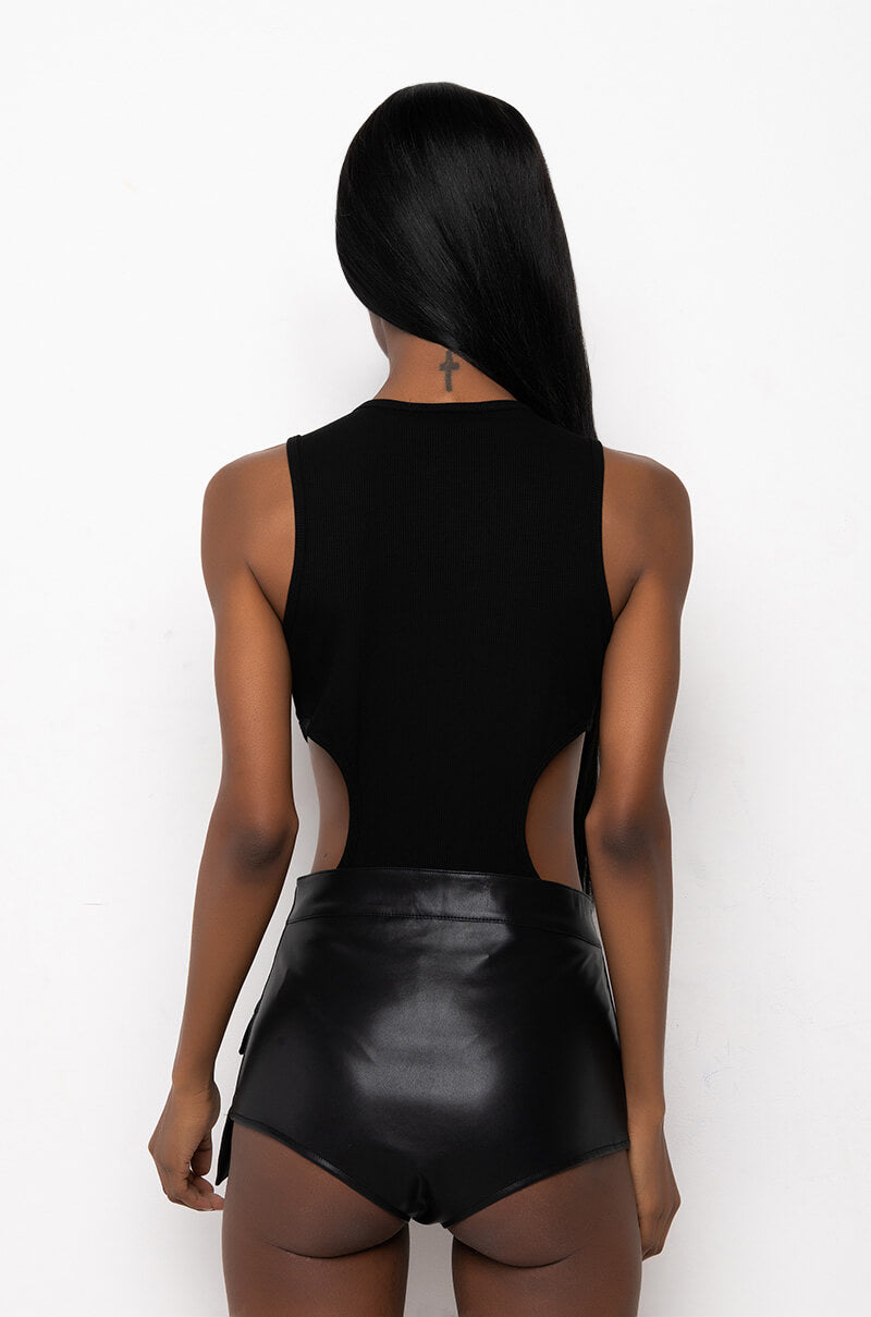 ALL I SEE IS SIGNS CUTOUT EMBELLISHED CREW NECK BODYSUIT