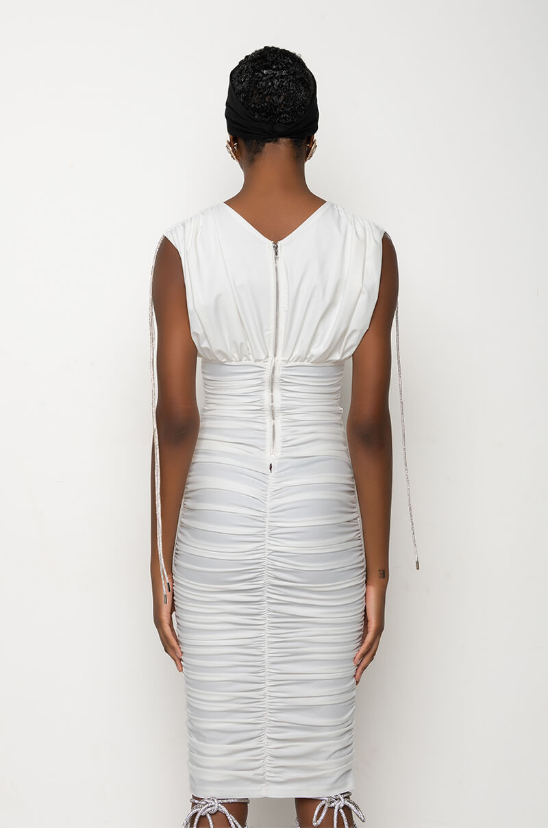 ALL I WANT RUCHED MIDI DRESS