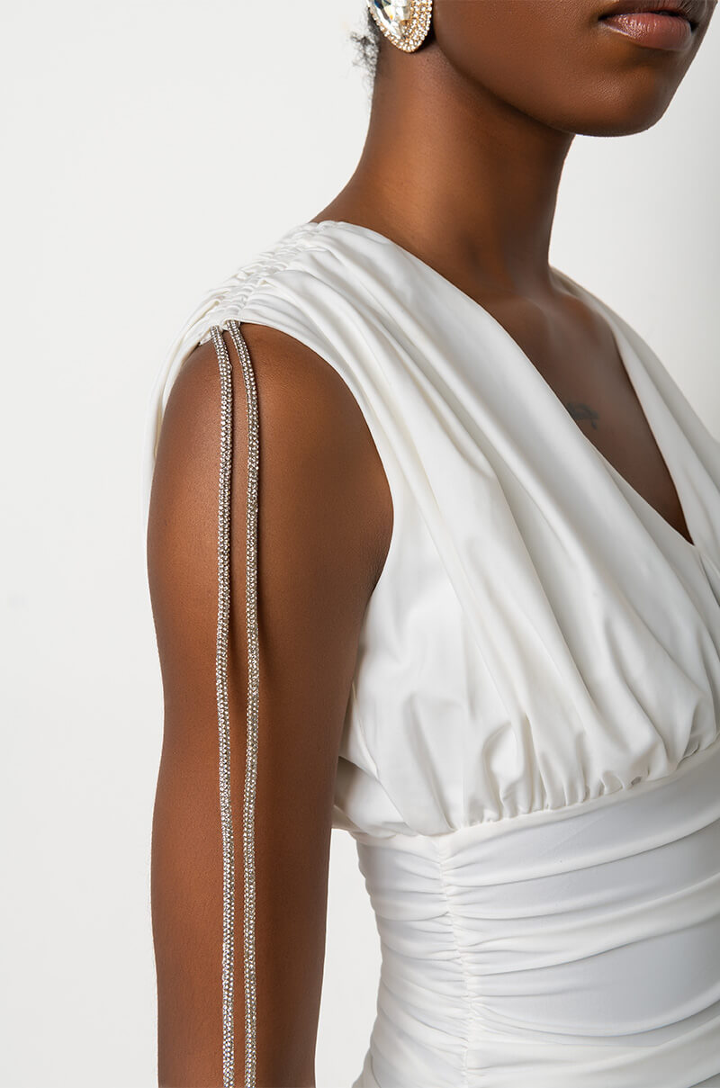 ALL I WANT RUCHED MIDI DRESS