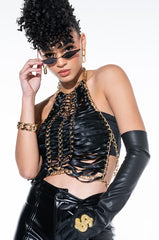 ALL LACED UP CHAIN HALTER TOP