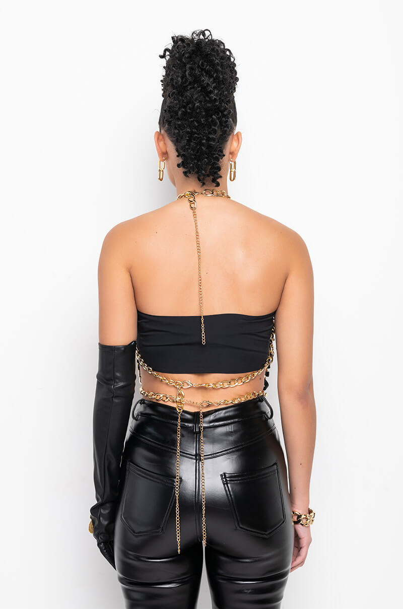 ALL LACED UP CHAIN HALTER TOP