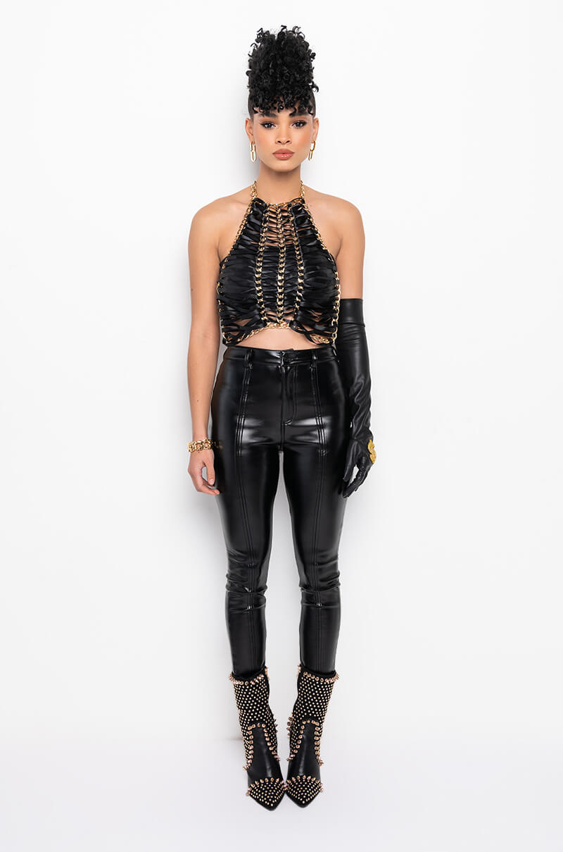 ALL LACED UP CHAIN HALTER TOP