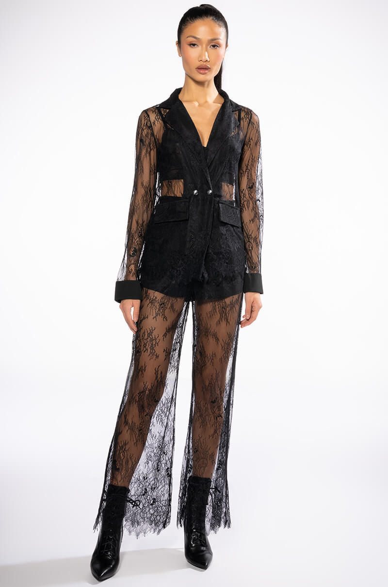 ALL OVER LACE HIGH WAIST WIDE LEG TROUSER