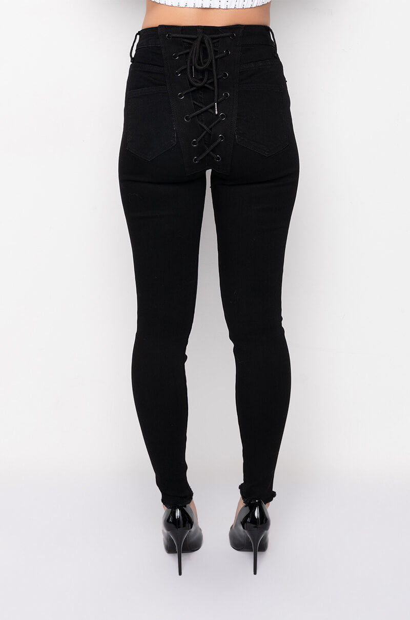 ALL OVER BACK LACE SKINNY JEANS