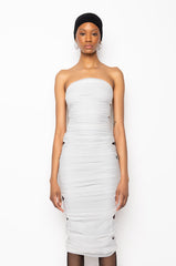 ALL RUCHED UP MESH MIDI TUBE DRESS
